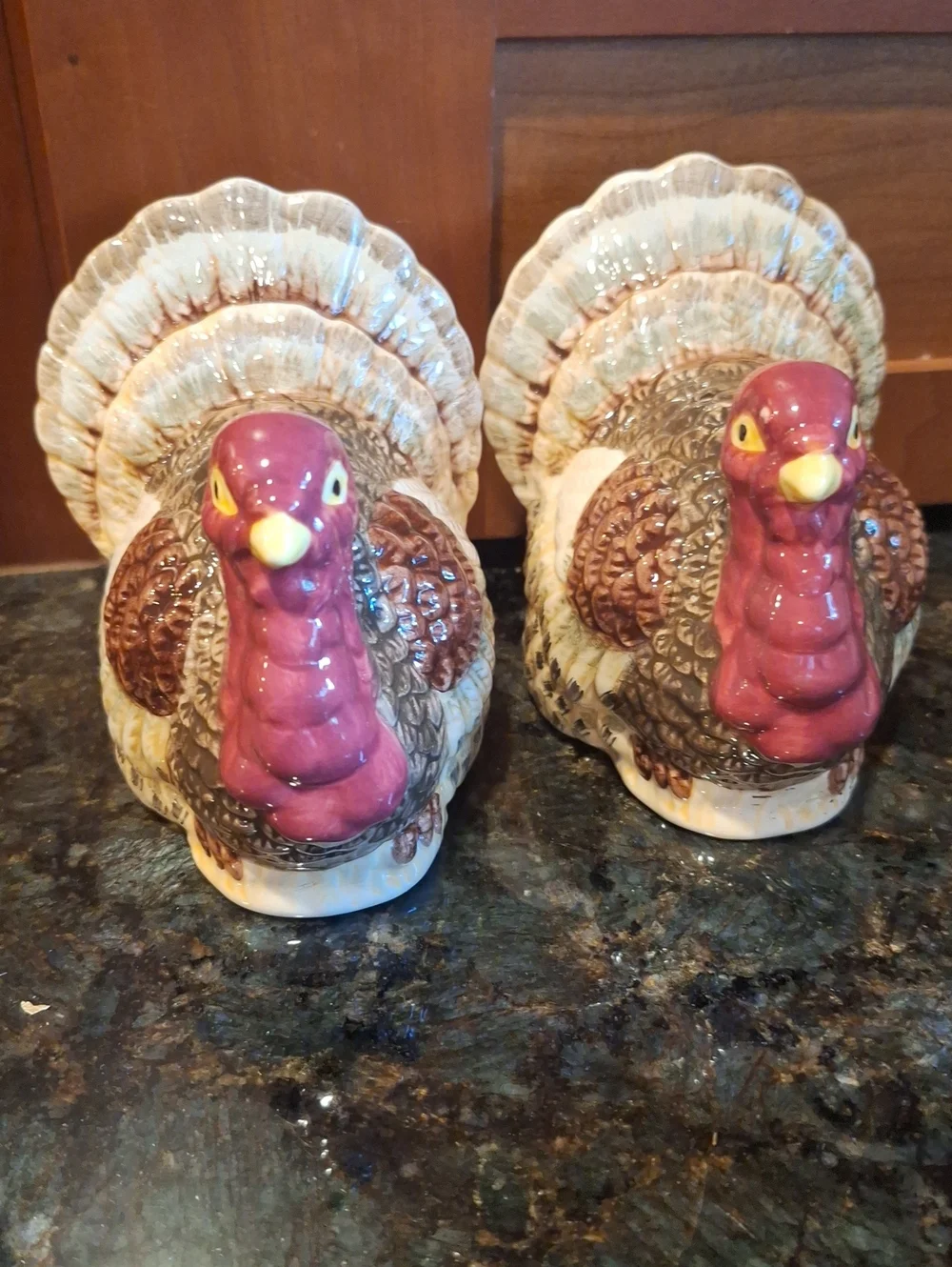 Decorative Ceramic Turkey Salt And Pepper Shakers Brown and Maroon